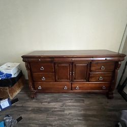Large Cherry Wood Dresser with Mirror 