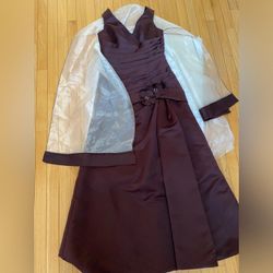 Women’s Saison Blanche Elegant Dark Maroon Dress Sheer Shawl