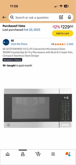 GE 1.0 Cu. Ft. Convection Microwave Oven w/ Air Fry, Broil & Crisper Pan – Stainless Steel