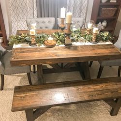 Custom  Dining Table Farm House farmhouse Modern Rustic Set Bench Restoration Hardware Breakfast Oval Table Solid Wood Custom Handcrafted Counter Bar 