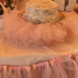 Baby Shower Decoration Baby Pink Back Drop, Tutu Skirts For Small Cake And Table