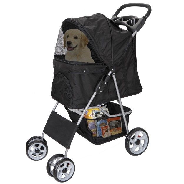 New. Luxurious Folding Pet Stroller for Small to Medium Pets with 4 Wheels and Cup Holder