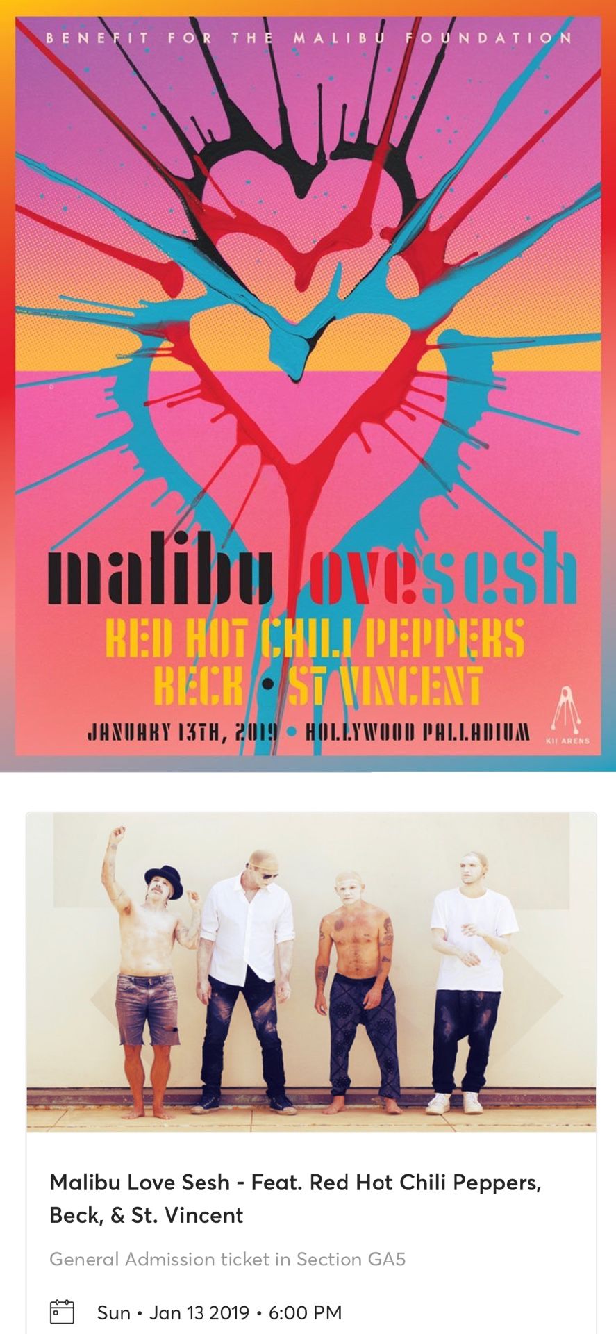 Malibu love sesh - Red Hot Chili Peppers 1 ticket