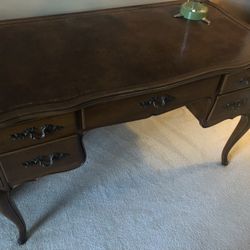 Desk With Leather Surface,  Vintage Over 70 Years Old In Excellent Condition 
