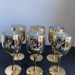 6 Gold Wine Glasses
