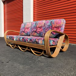 Vintage Mid Century Rattan 3-Strand 3/4 Pretzel Sofa