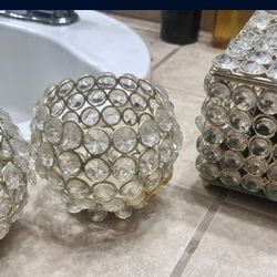 Jewled Jewelery Box And Candle Holders 