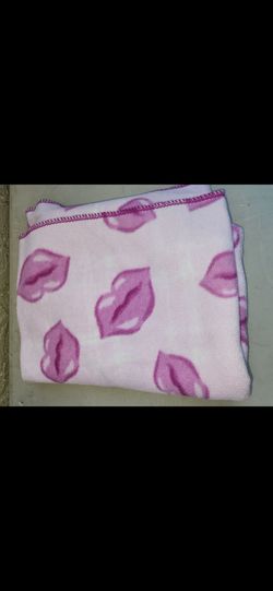 Pink Fleece Blanket with Lip Print