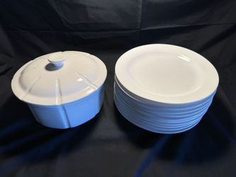Set of 10 Ceramic Dishes and Ceramic Casserole Bowl with Lid