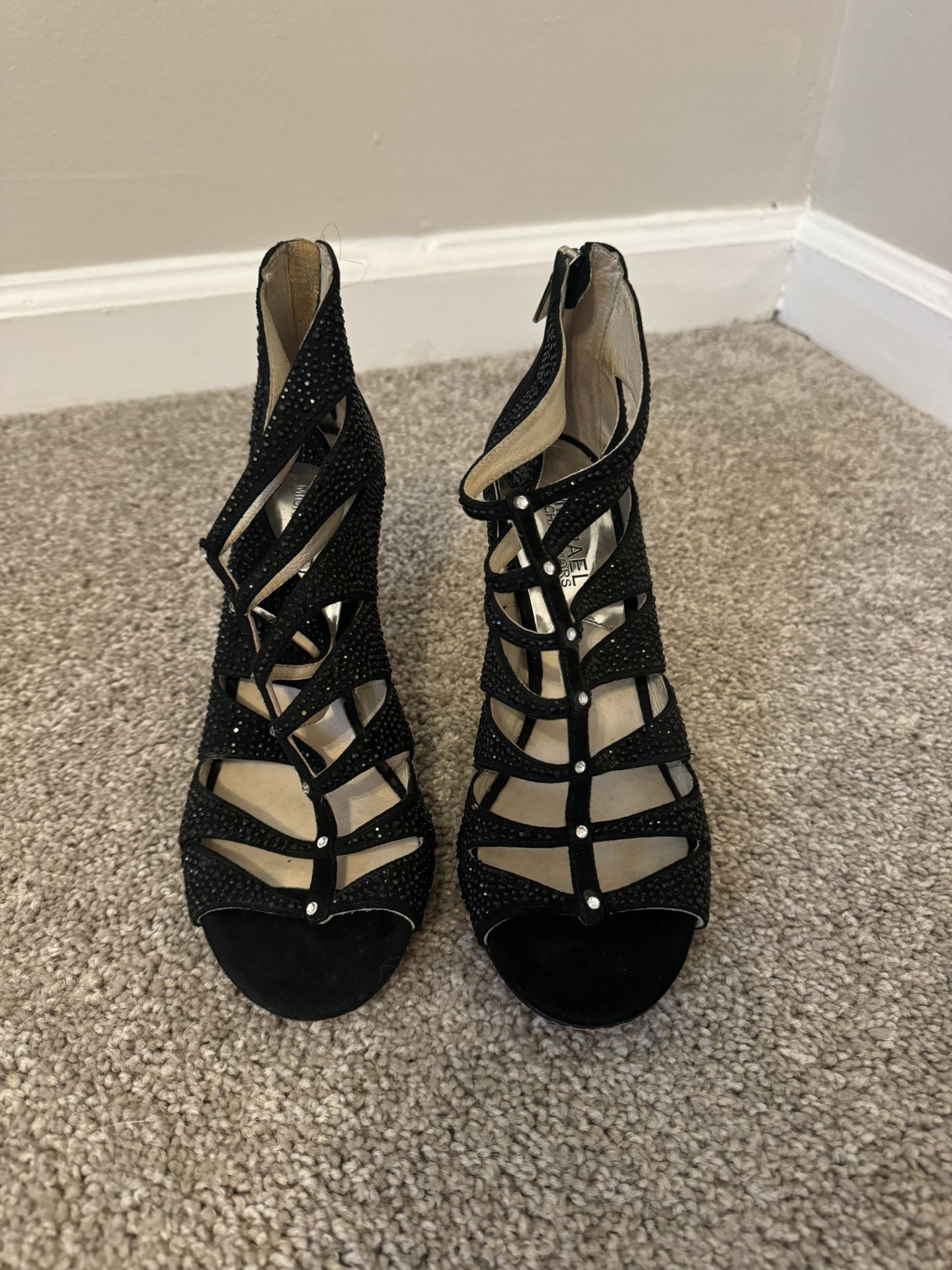 Michael Kors Women's Black Marvis Open-toe Embellished Suede Sandals Size 7