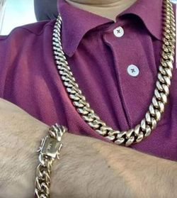 14MM Cuban Set 14K Gold Plated Doesn't Loses Color