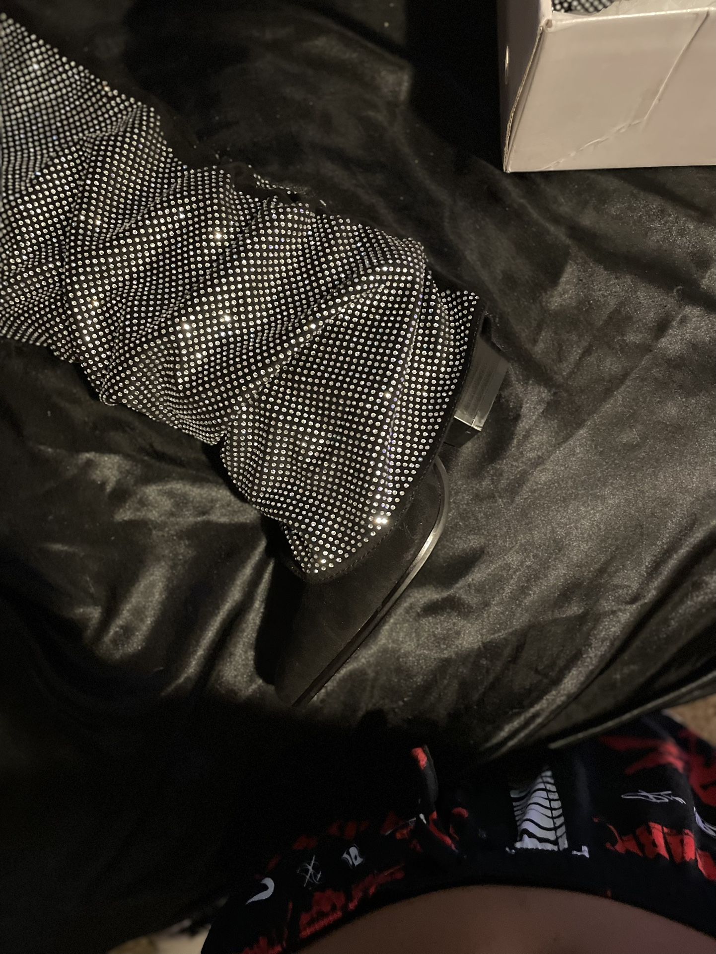 Sparkly Black Foldover Boots