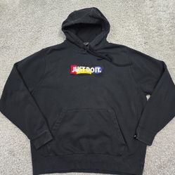Nike Hoodie Mens XL Black Cotton Fleece Just Do It Pullover Graphic Casual READ
