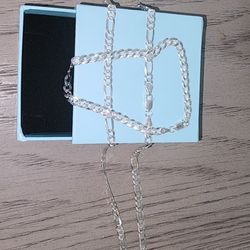 925 Sterling Silver 8" Bracelet and 22" Figaro Chain