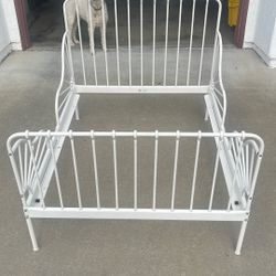  Painted White Metal Bed Frame That Is Expandable In Length. 