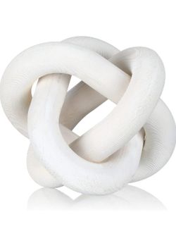 3 Link Wood Knot Decor - Hand Carved Coffee Table Decoration, Boho Chain Link Decor, Modern Shelf, Rustic Objects for Home Living Room Bedroom(White)