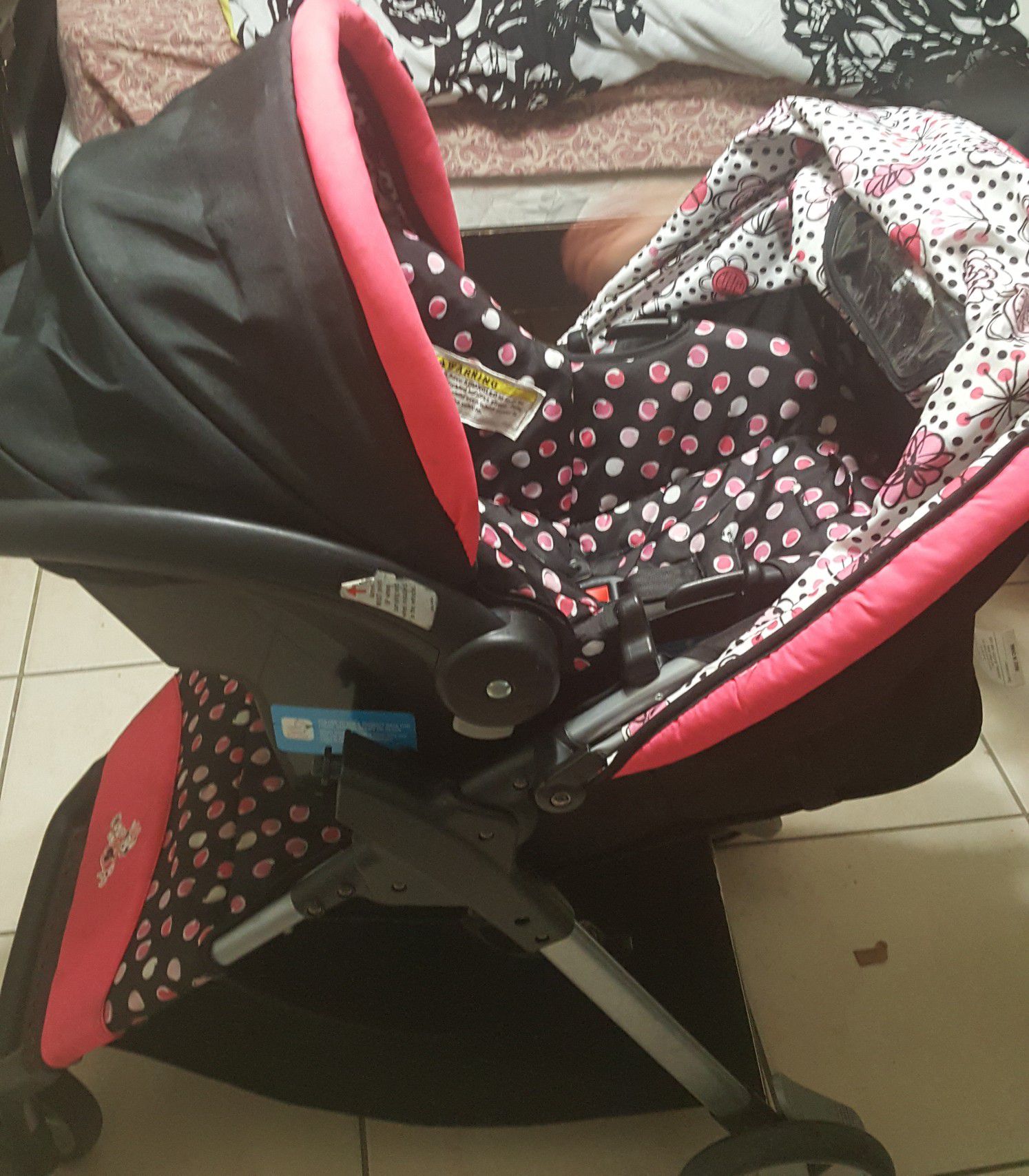 Infant car seat with base and baby carriage