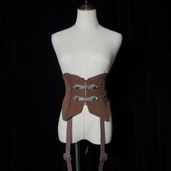 Brown Button Up Tie Up Corset Lolita 