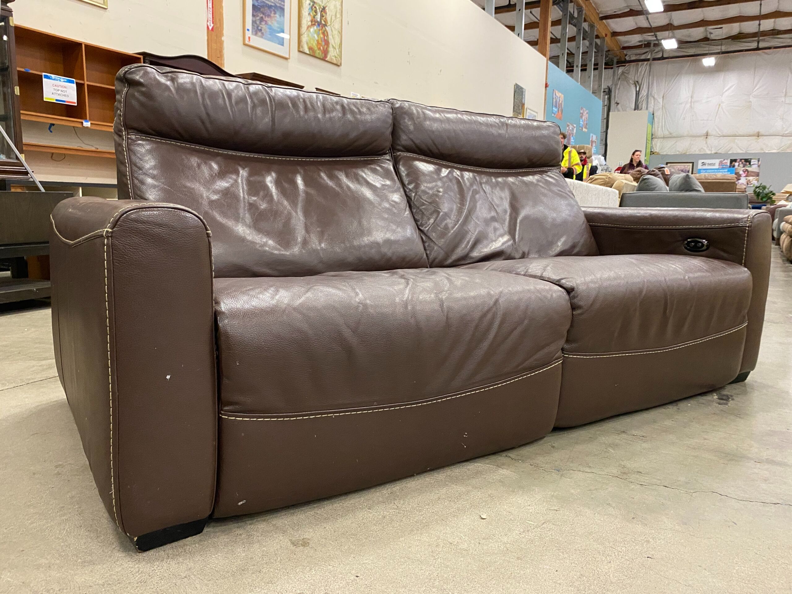 Brown Leather Contrast Stitch 2 Seat Sofa