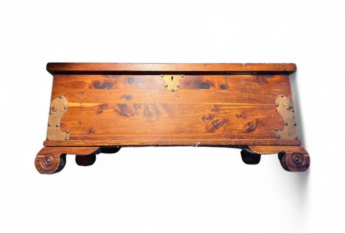 Vintage Cedar Chest Scroll feet brass accents 1950’s