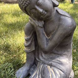 Stone Buddha Statue Gray Matte Outdoor Garden Lawn Traditional Ornament 