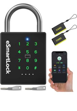 Heavy Duty Smart Padlock with Key, Pad Lock with Code Keypad, Weatherproof Bluetooth RFID Keyless Electronic Digital Combination Lock for Gate Outdoor