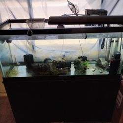 75 Gallon Fish Tank With Top Pump And Under Water Pump Heater And Filters And Stand 