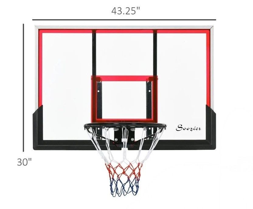 Soozier Wall Mounted 43"x30" Shatter Proof Basketball Backboard (Backboard Only