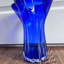 Vintage Cobalt Blue Depression Glass Vase with Ruffled Edge