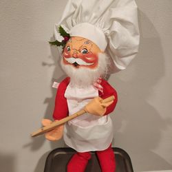 VINTAGE 1981 ANNALEE SANTA CLAUS WITH SPOON & CHEF'S HAT 20 INCHES TALL