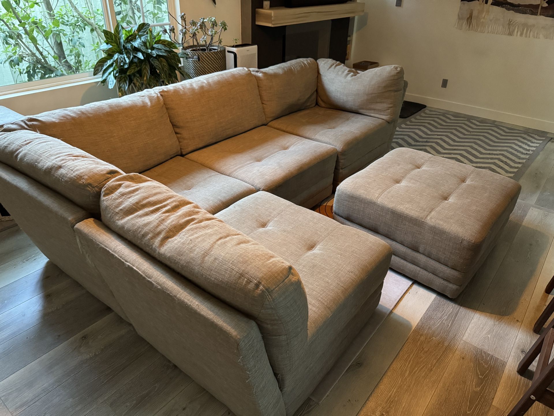 🛋️ Comfy Brown Sectional + Ottoman – Modular & Spacious