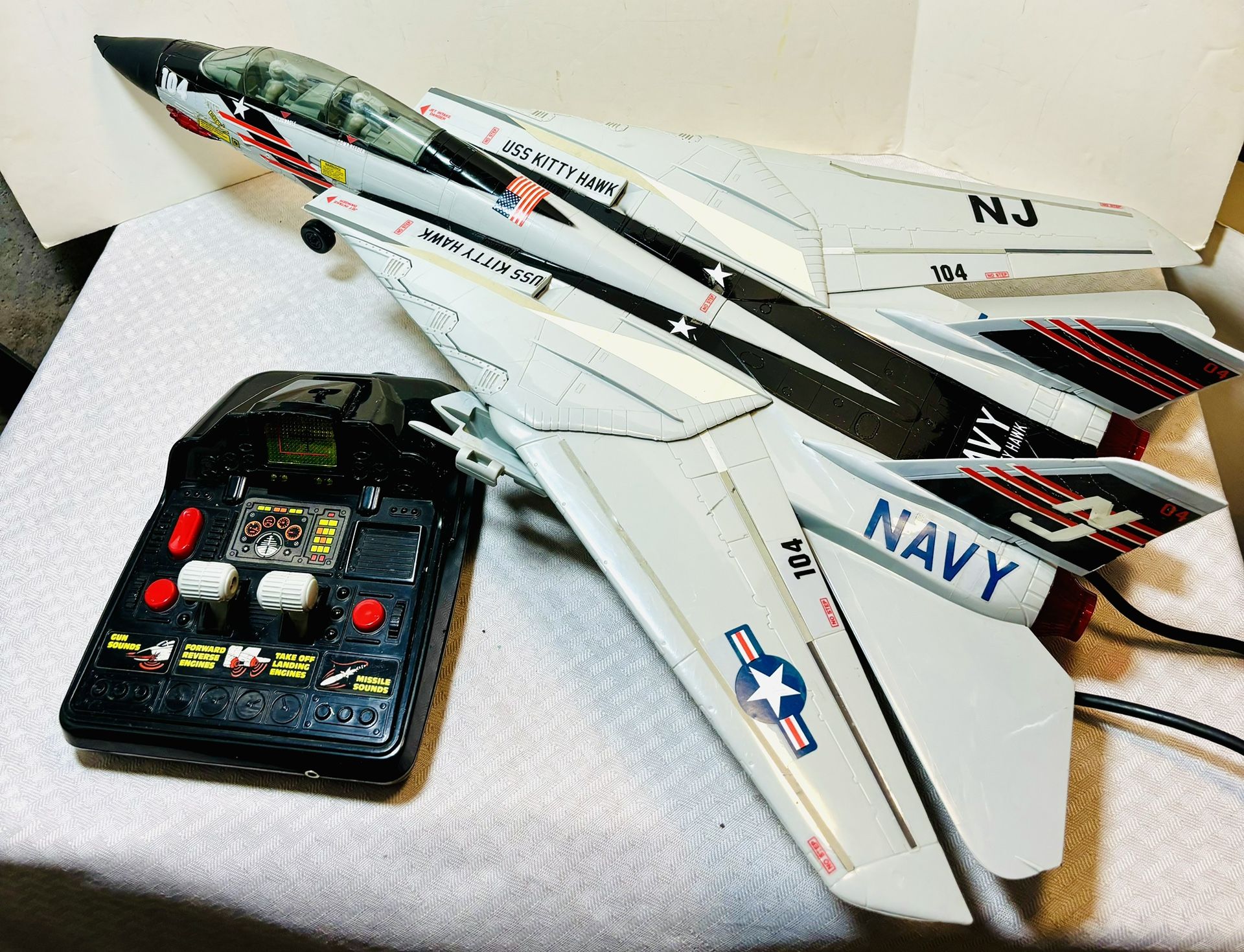 Vintage 1990 New Bright USS Kitty Hawk Navy 23” Airplane W/RC Cord