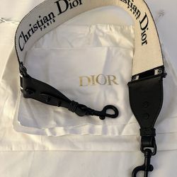 Christian Dior AUTHENTIC  Embroidered Canvas Shoulder Strap Black Tan Logo