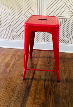 Set of 4 Red metal Counter Stools