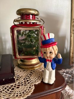 Lefton Ceramic Uncle Sam Figurine Patriotic Red White Blue  Vtg 60's