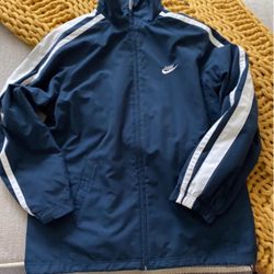 Nike Mens Navy Full Zip Preformance Jacket,  (Navy Blue & White Stripe) Size Large 