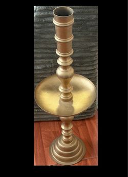 Vintage Moroccan Brass Floor Candlestick Holder 28” Gold Altar MCM boho