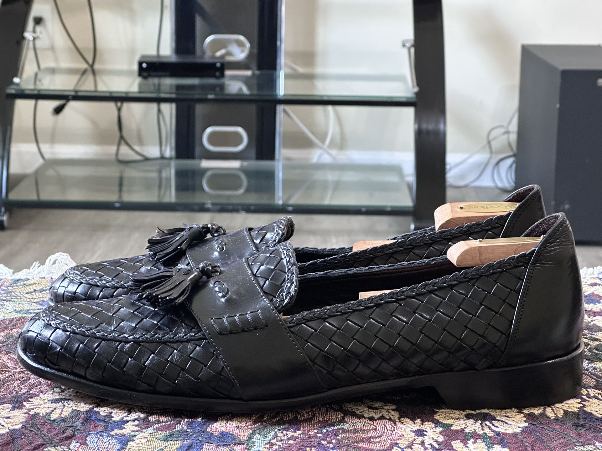 Cole Haan Bragano Shoes Mens Size 10.5 Black Woven Leather Tassel Loafer Dress Cole Haan Bragano Tassels Woven Brown Leather Men main image 3