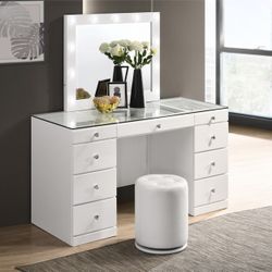 Vanity table with LED mirror