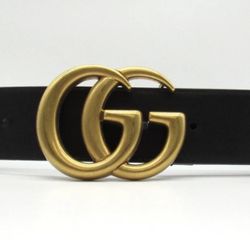Gucci GG Marmont Belt 400593 Black Leather Gold Buckle 85/34 Italy Auth Read
