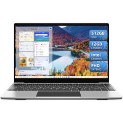  Laptop, 12GB LPDDR4 RAM 512GB SSD, Intel Celeron Quad-Core Processor, 14 Inch 1080p FHD IPS Display, Thin and Light Computer, UHD Graphics 600, Long 