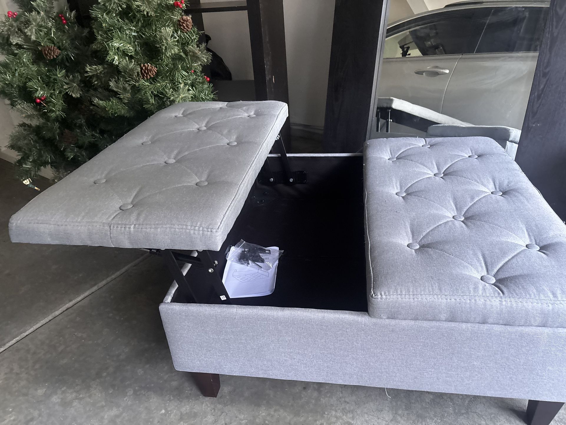 ✨Tufted Grey Fabric Ottoman ✨