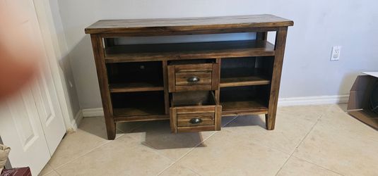 Jofran Artisan's Craft Rustic Farmhouse Distressed Acacia Storage Console/ StandTV. Pre-owned.