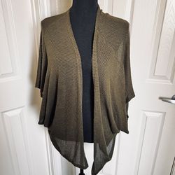 Olive Green Sheer Open Front Lightweight Cardigan Size Large