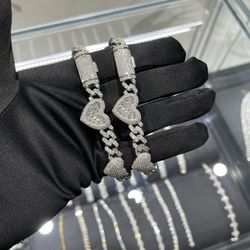 VVS Moissanite Baguette Heart Cuban Bracelets