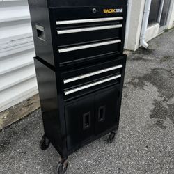 Work Force Black Metal 2 Piece Stacked Rolling Garage Shop Mechanics Tool Box Chest! Includes key! Good condition! 20x12x42in
