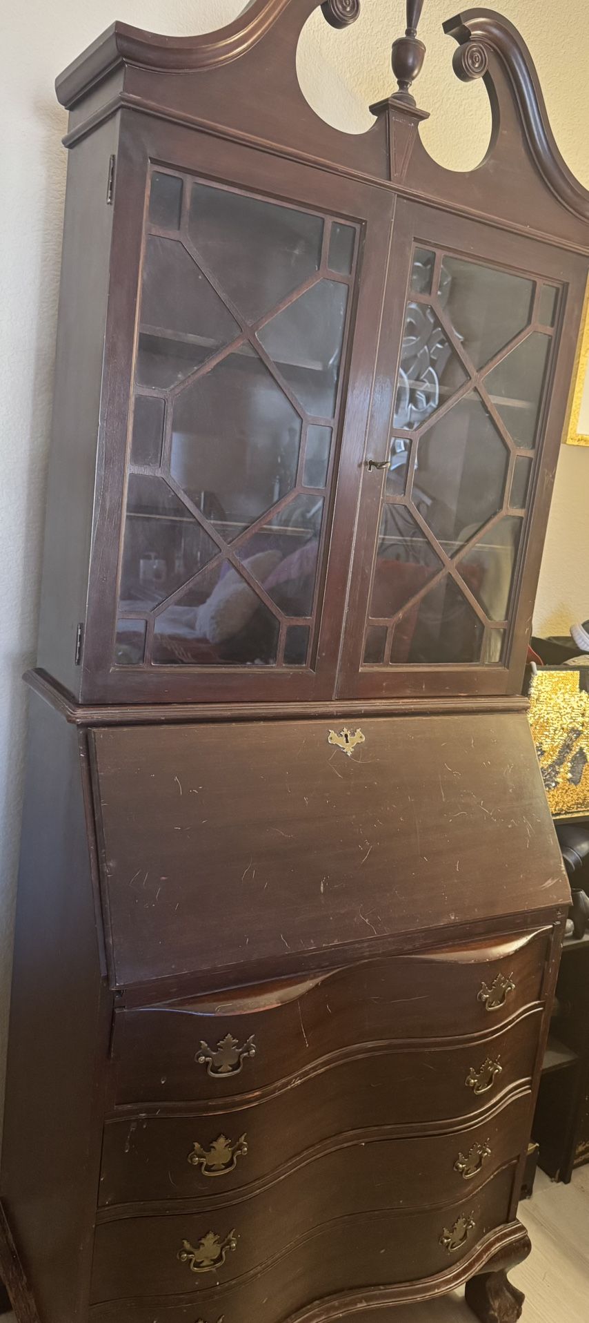Beautiful Antique Chippendale Secretary Desk Circa 1930