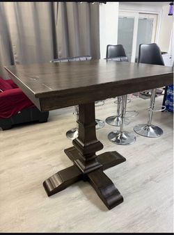 Dark Wood Pedestal Bar Height Table