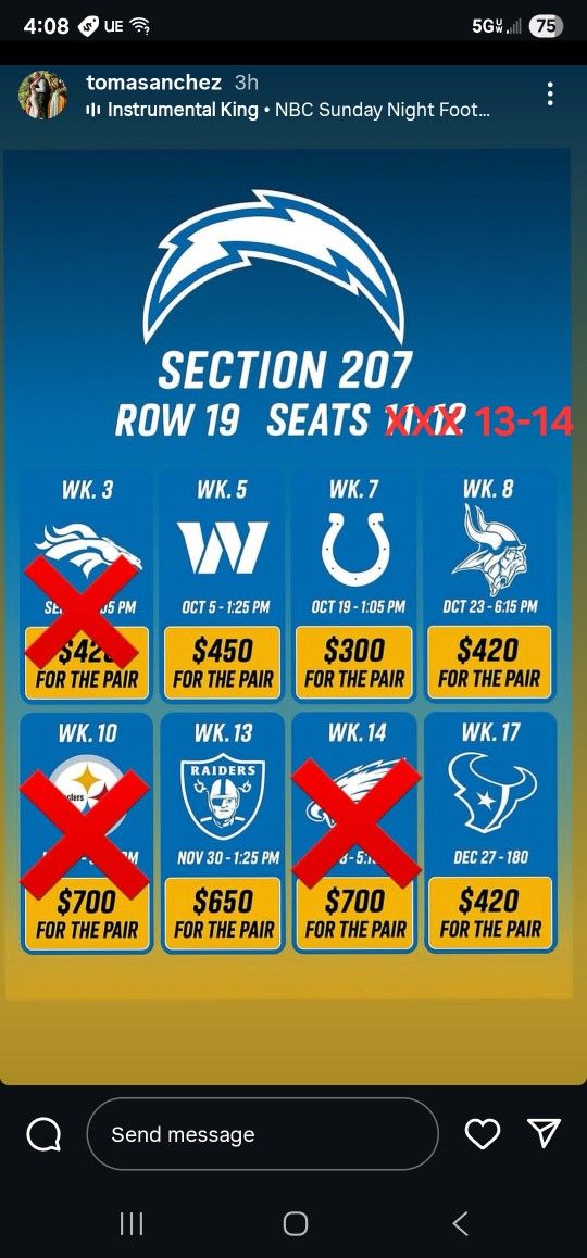 Chargers Tickets Vs Gaurdians Or Texans