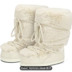 Women'S Furry faux fur Snow Boots with Plush Fuzzy Fluffy Collar & - High Quality Winter Boots with Cushioned Insole, Anti-Slip TPR Sole, Lace-Up Mid-